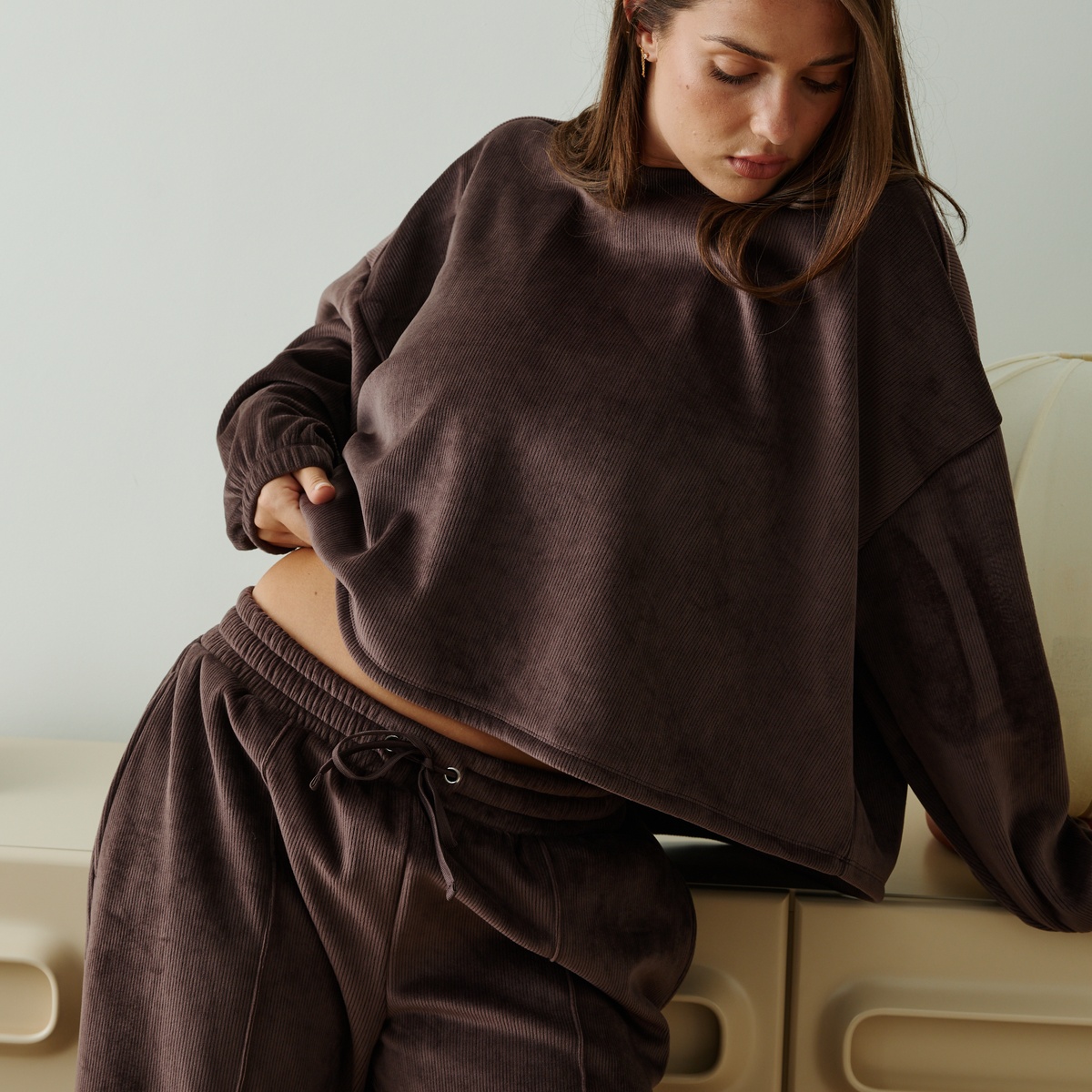 Sweat-shirt en velours côtelé Louise bordeaux, VARIANCE
