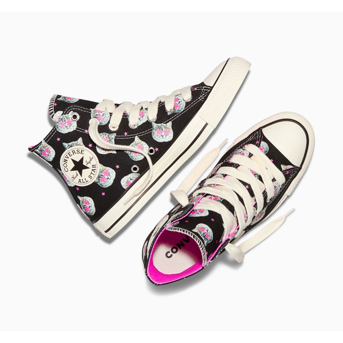 Baskets CHUCK TAYLOR ALL STAR STARRY-EYED CATS black/shocking orchid/egret, CONVERSE