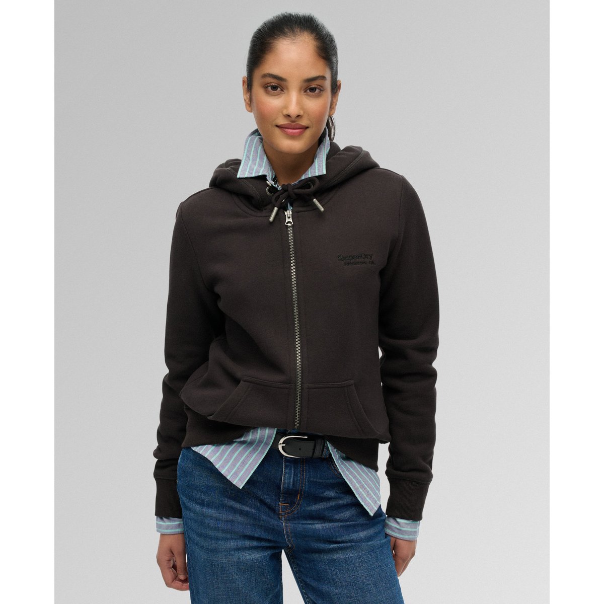 Sweat à capuche zippé Athletic Essentials Logo noir bison, SUPERDRY