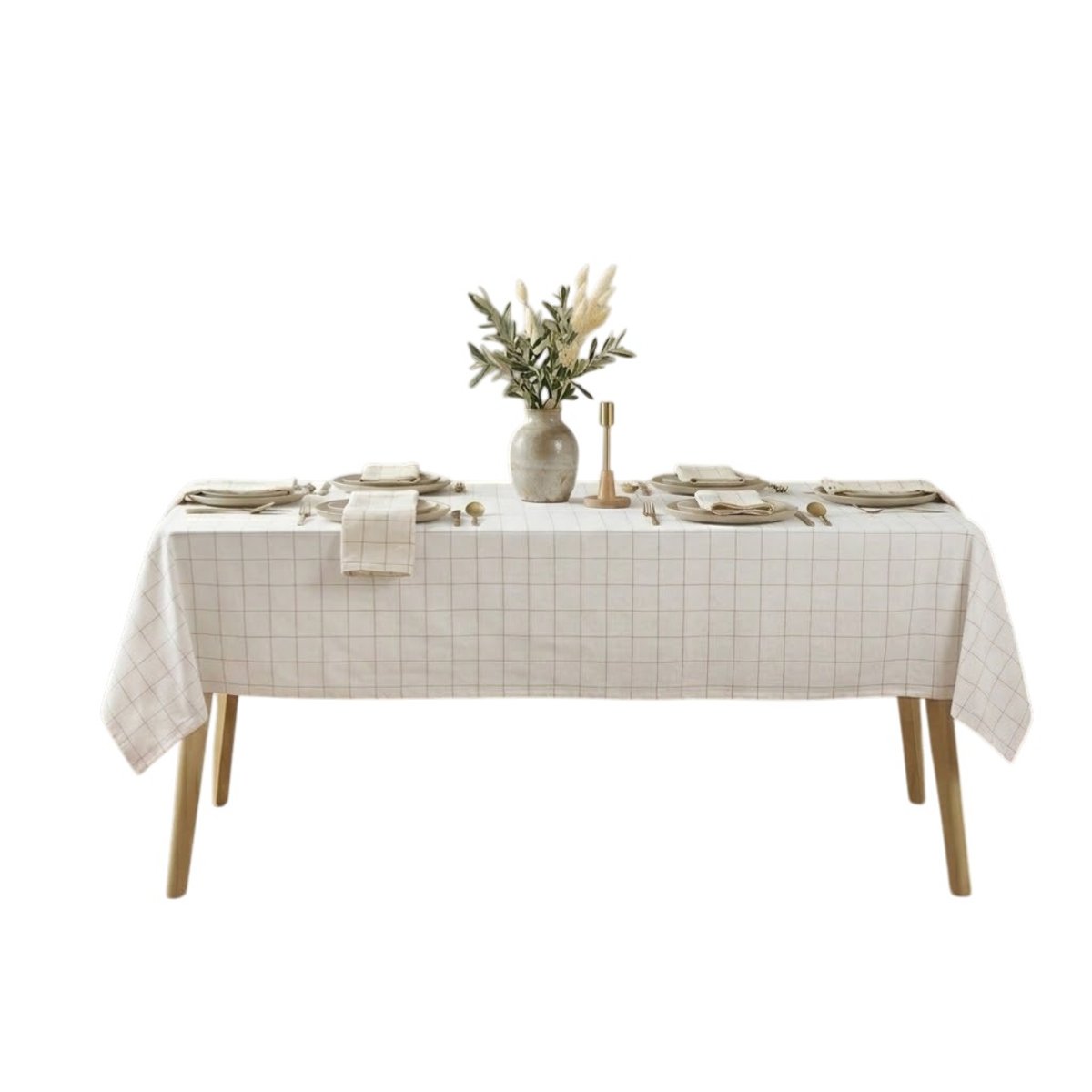 Nappe tisse a carreaux Axelle beige, EDEN