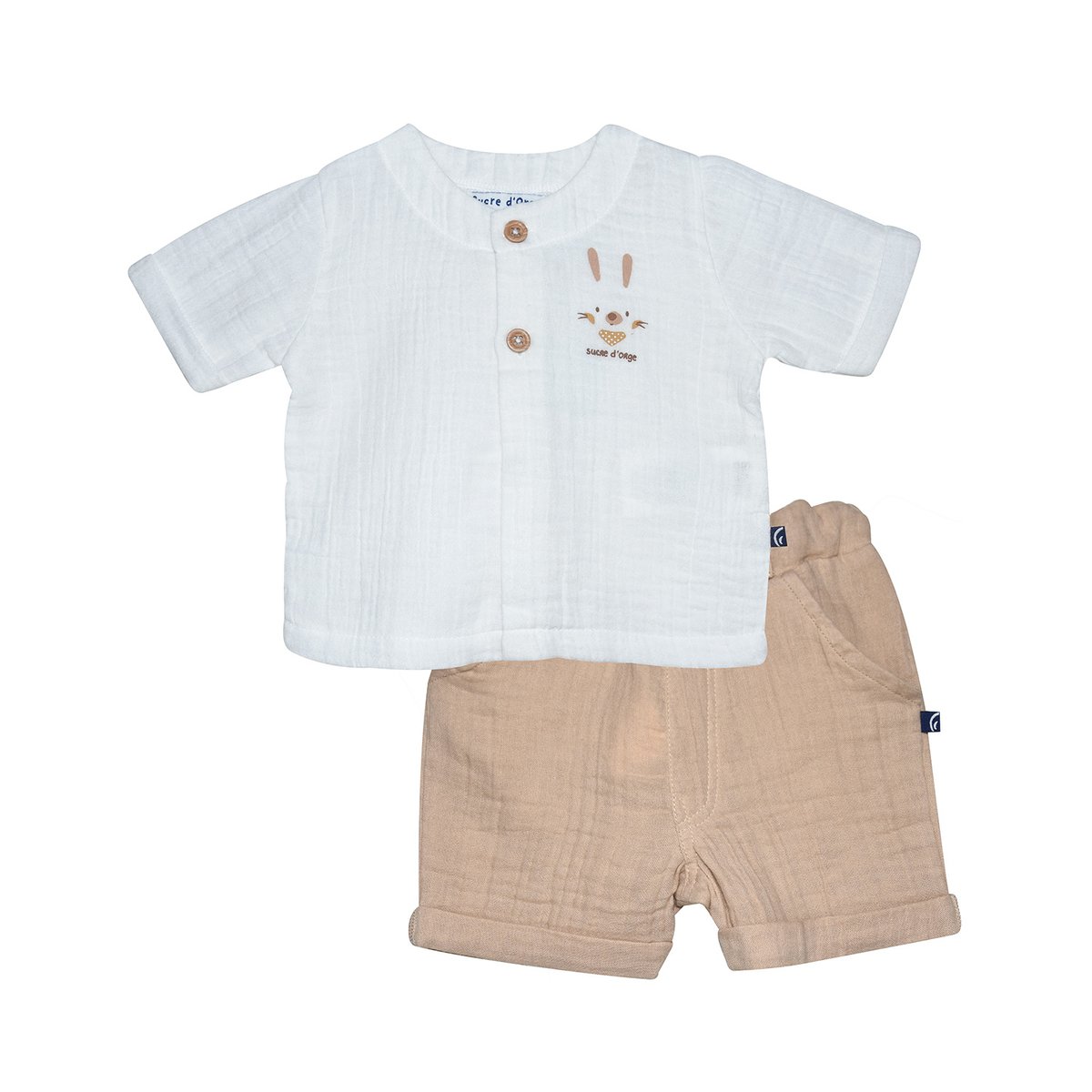 Chemise bermuda romin manches courtes bebe blanc, SUCRE D'ORGE