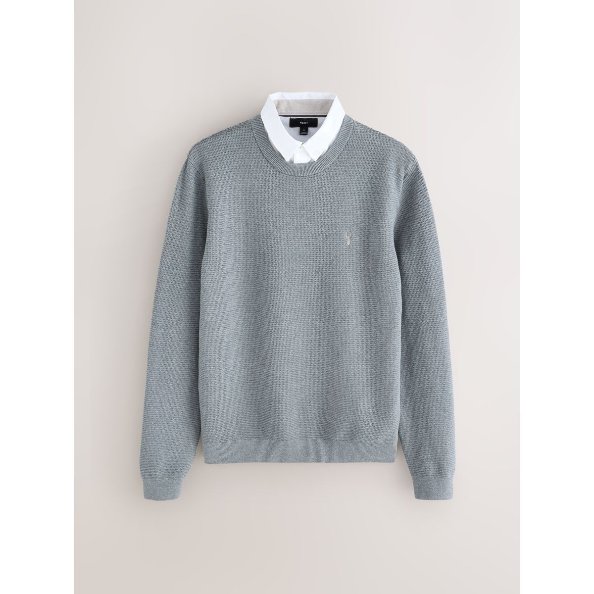 Pull standard à col de chemise oxford texturé gris, NEXT