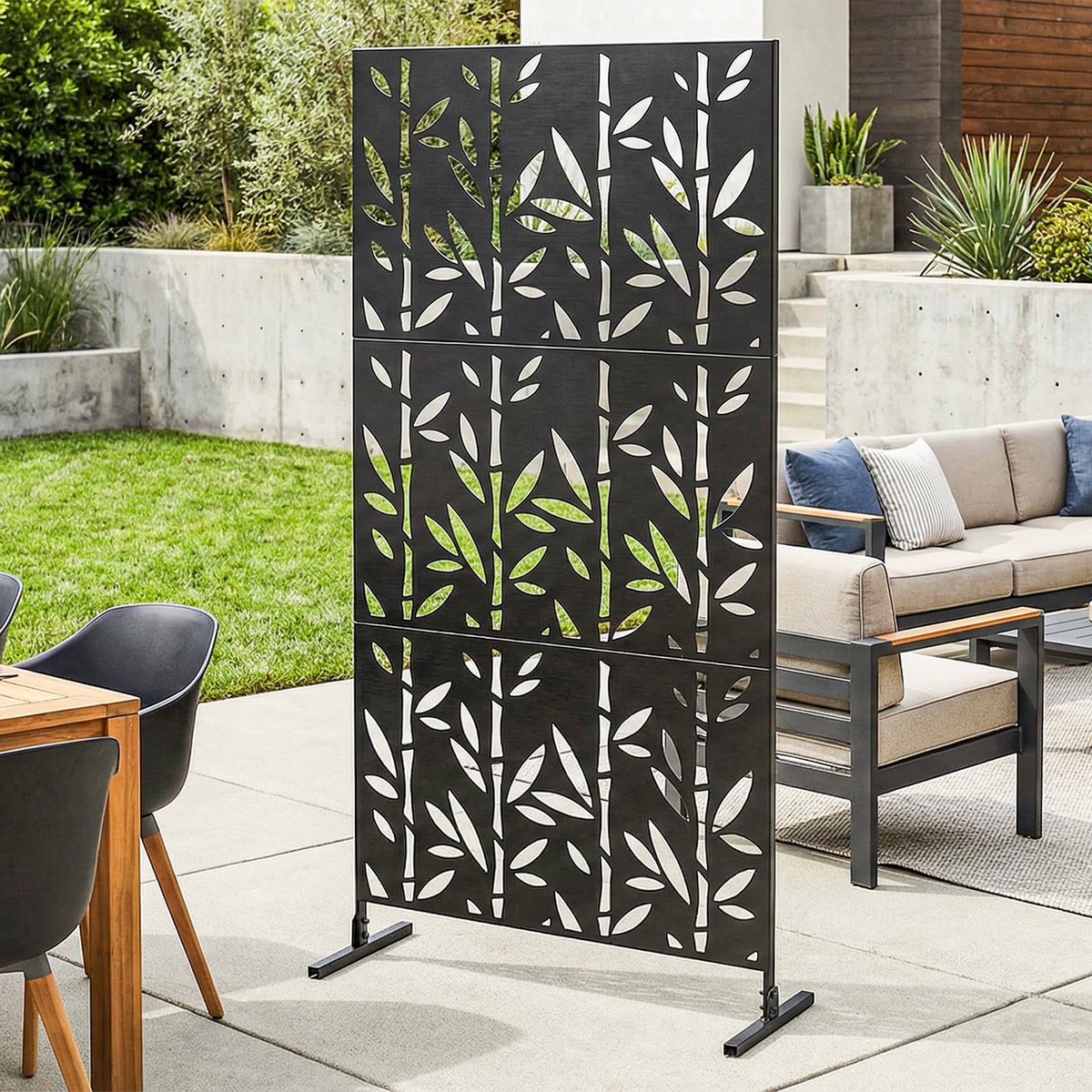 Panneau décoratif extérieur métal - brise vue motif bambou - noir noir, OUTSUNNY