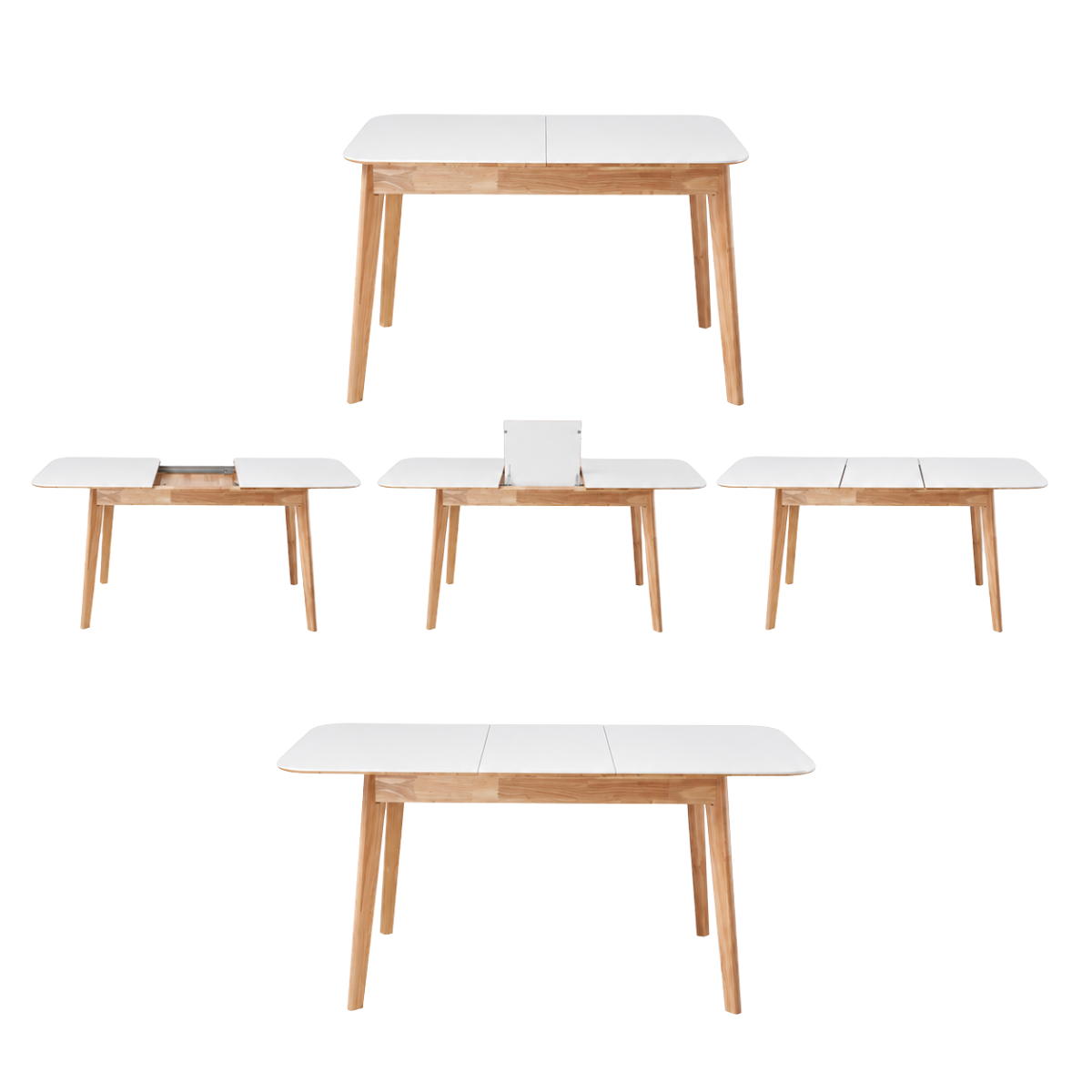 Table à manger extensible blanche et pieds en Hévéa 4 à 6 pers SOLINE blanc, CALICOSY