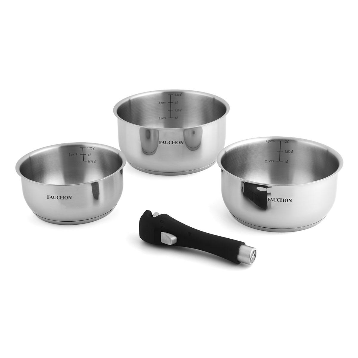 3 casseroles 16/18/20 cm amovible inox 18/8 induction couleur unique, LAGUIOLE CUISSON