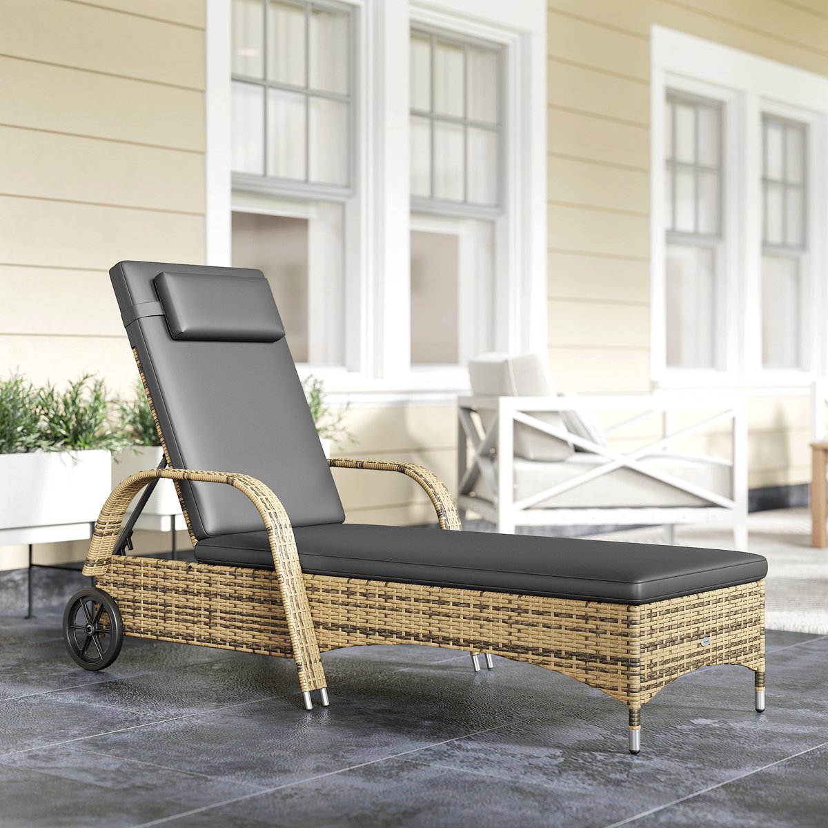 Chaise longue individuelle en rotin (modèle « gris, OUTSUNNY