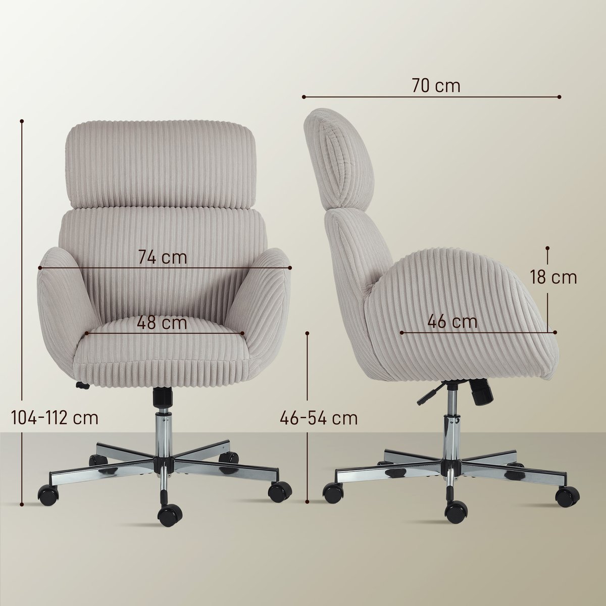 Chaise de bureau Velours Gris gris, HOMCOM