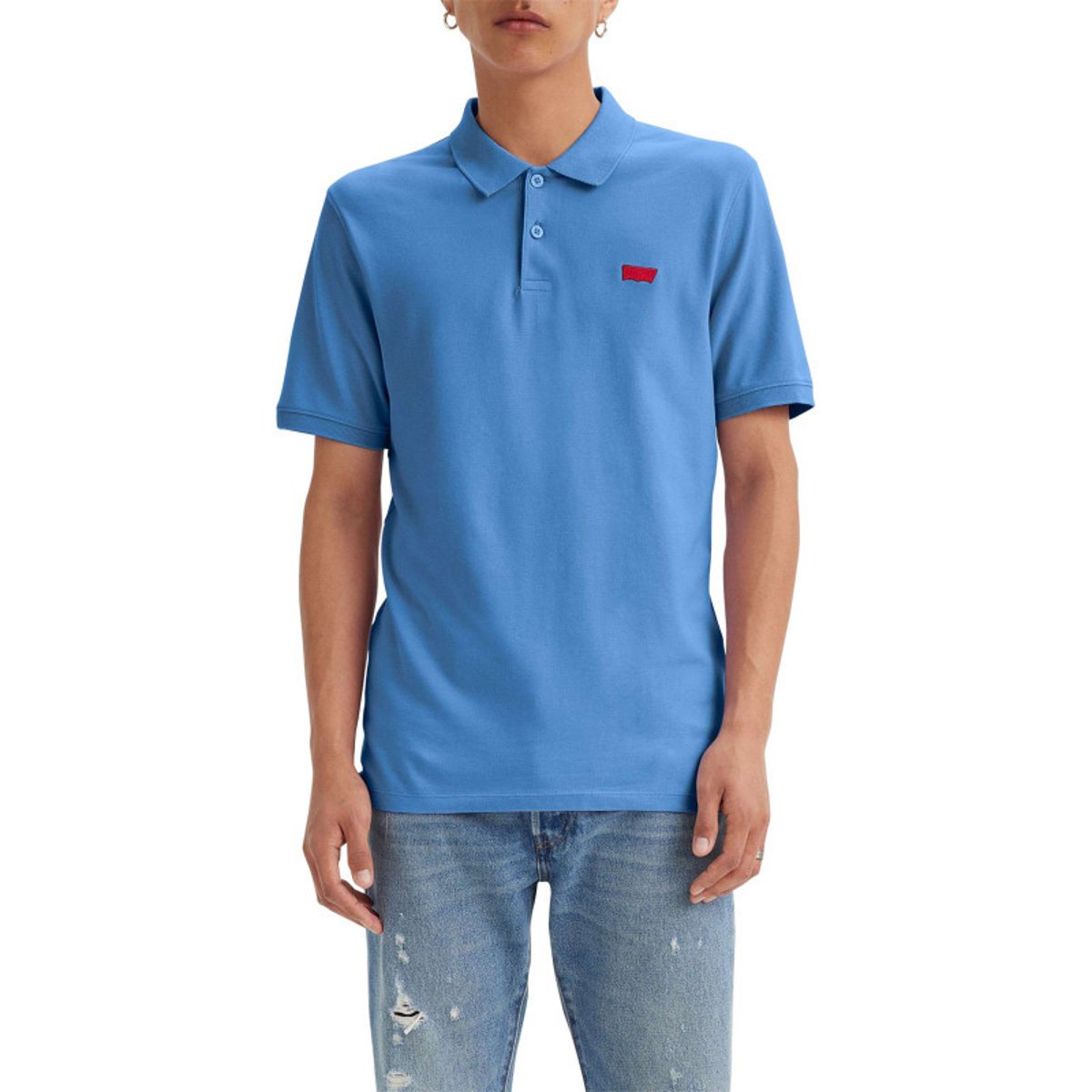 Polo en coton bleu en maille piquée avec une coupe slim et un col boutonné bleu, LEVI'S