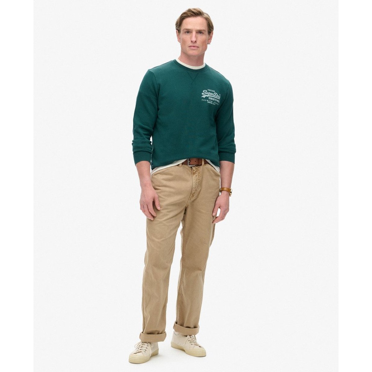 Sweat classique Vintage Logo Heritage Chest vert pinède foncé, SUPERDRY