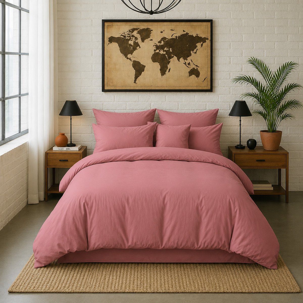 housse de couette en percale de coton lavé unie, ELEGANCE vieux rose, BATON ROUGE
