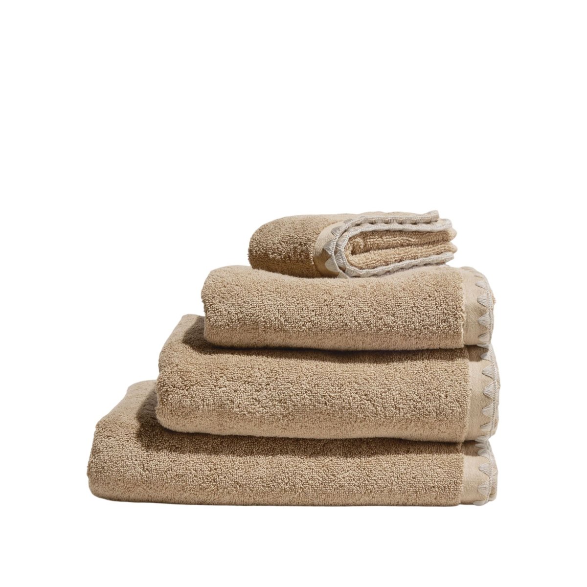 Serviette De Toilette en Éponge unie et point feston triangulaire NERYDA beige lin, MADURA