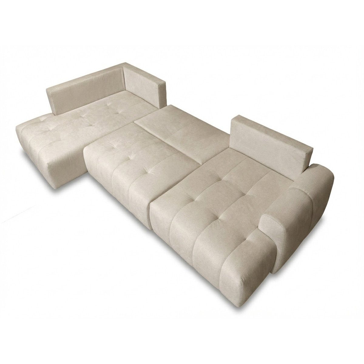 Canapé panoramique convertible 6 places en tissu chiné, ROXELANE beige, BOBOCHIC
