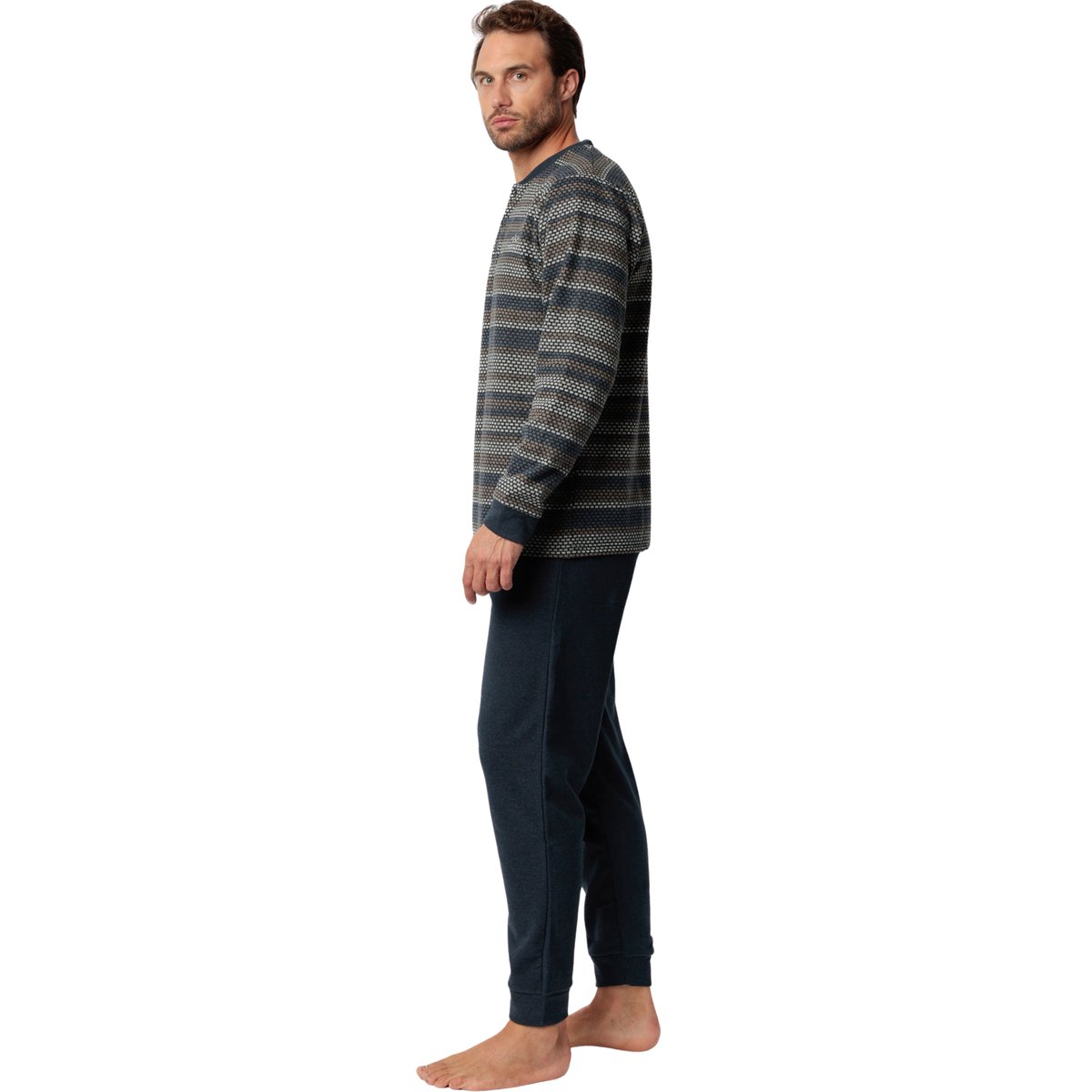 Pyjama pantalon top manches longues Magno bleu marine, ADMAS