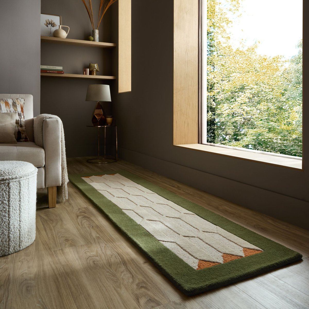 Tapis de couloir en laine à bordure APEX BORDER vert, FLAIR RUGS