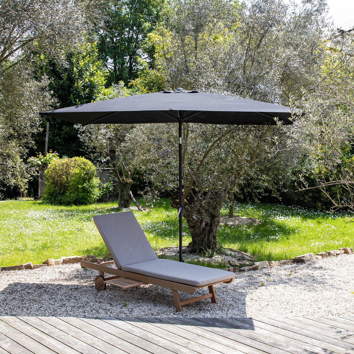 Parasol droit, rectangulaire, 2x3m, HAPUNA noir, HAPPY GARDEN