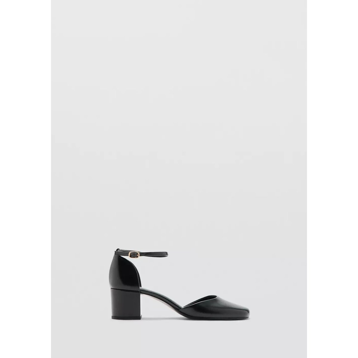 Chaussures à talon en cuir vernis noir, MANGO