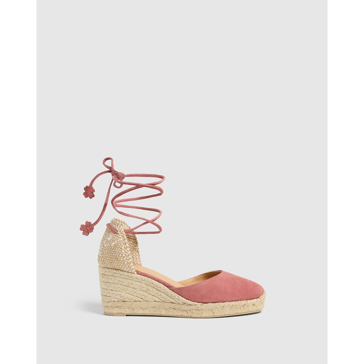 Espadrillas con zeppa in pelle scamosciata, Carina marrone rosato, CASTANER