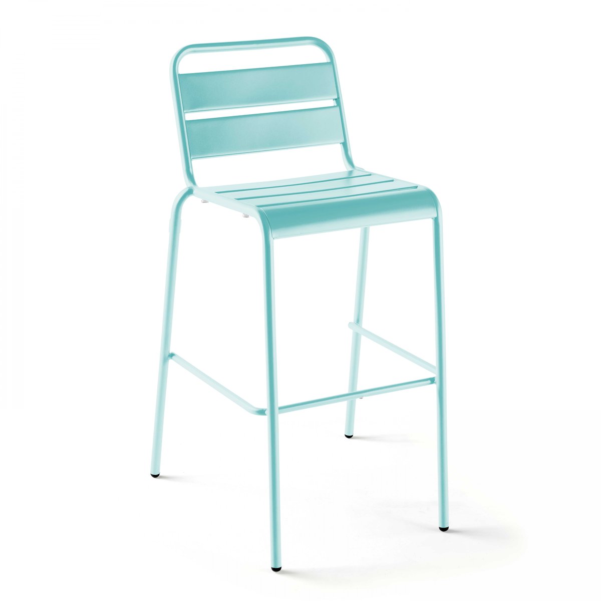 Salon de jardin table de bar et 2 chaises en acier, PALAVAS bleu turquoise, OVIALA