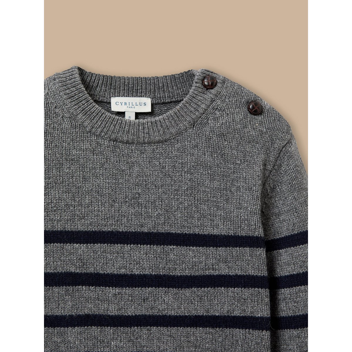 Pull marinière en laine majoritaire gris chine, CYRILLUS