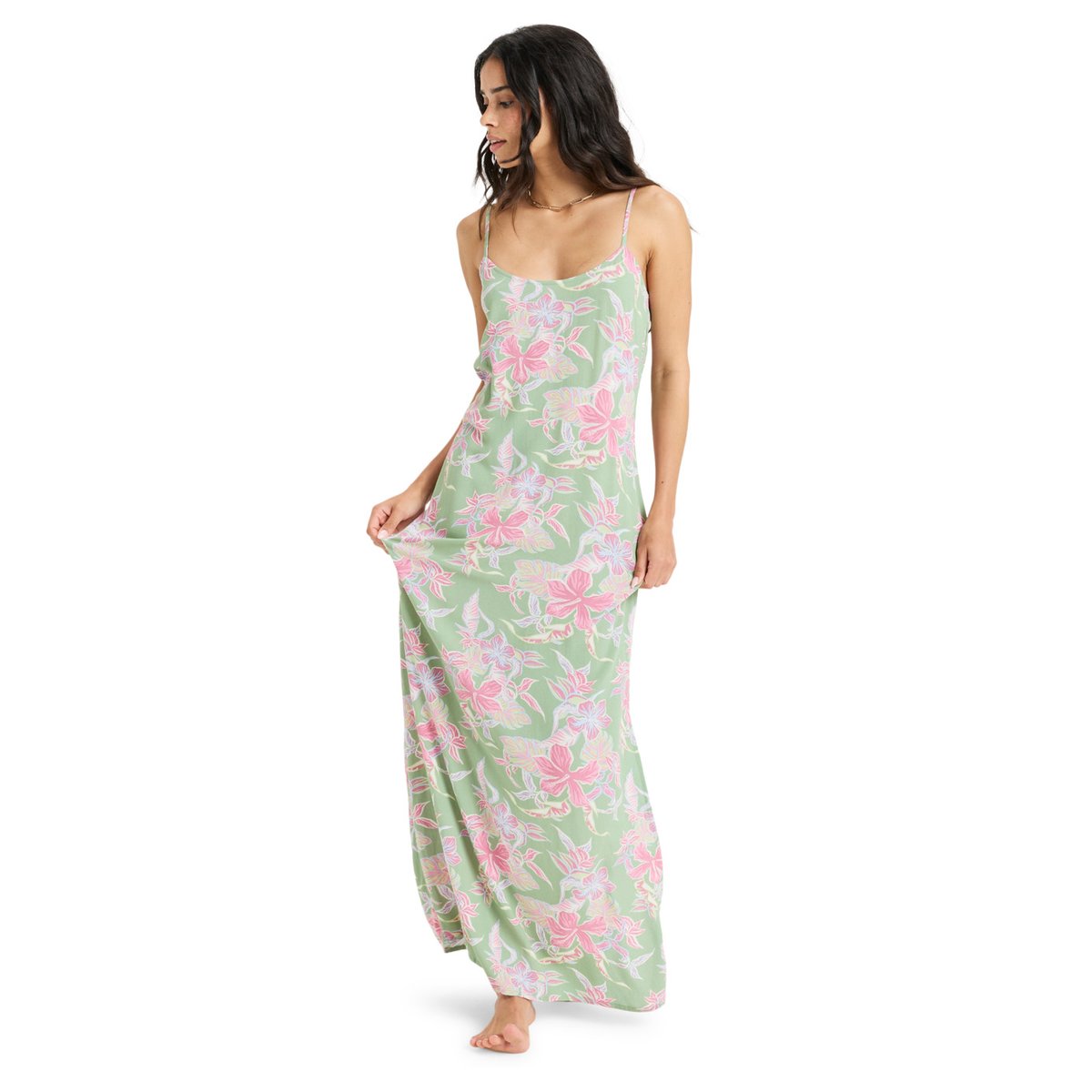 Robe longue HIBISCUS ISLAND. vert basil kartofeel apparel, ROXY
