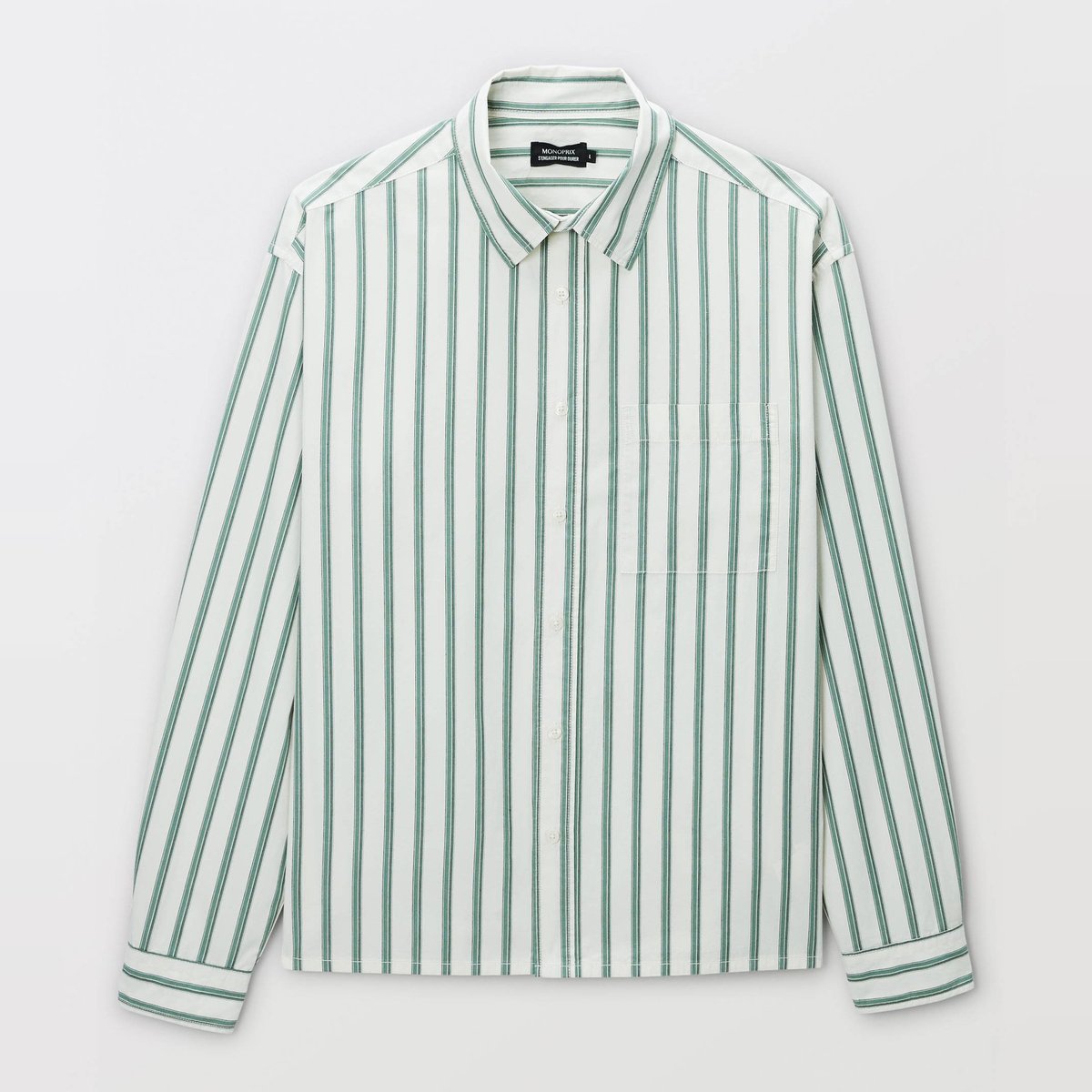Chemise manches longues rayée en coton ecru, MONOPRIX