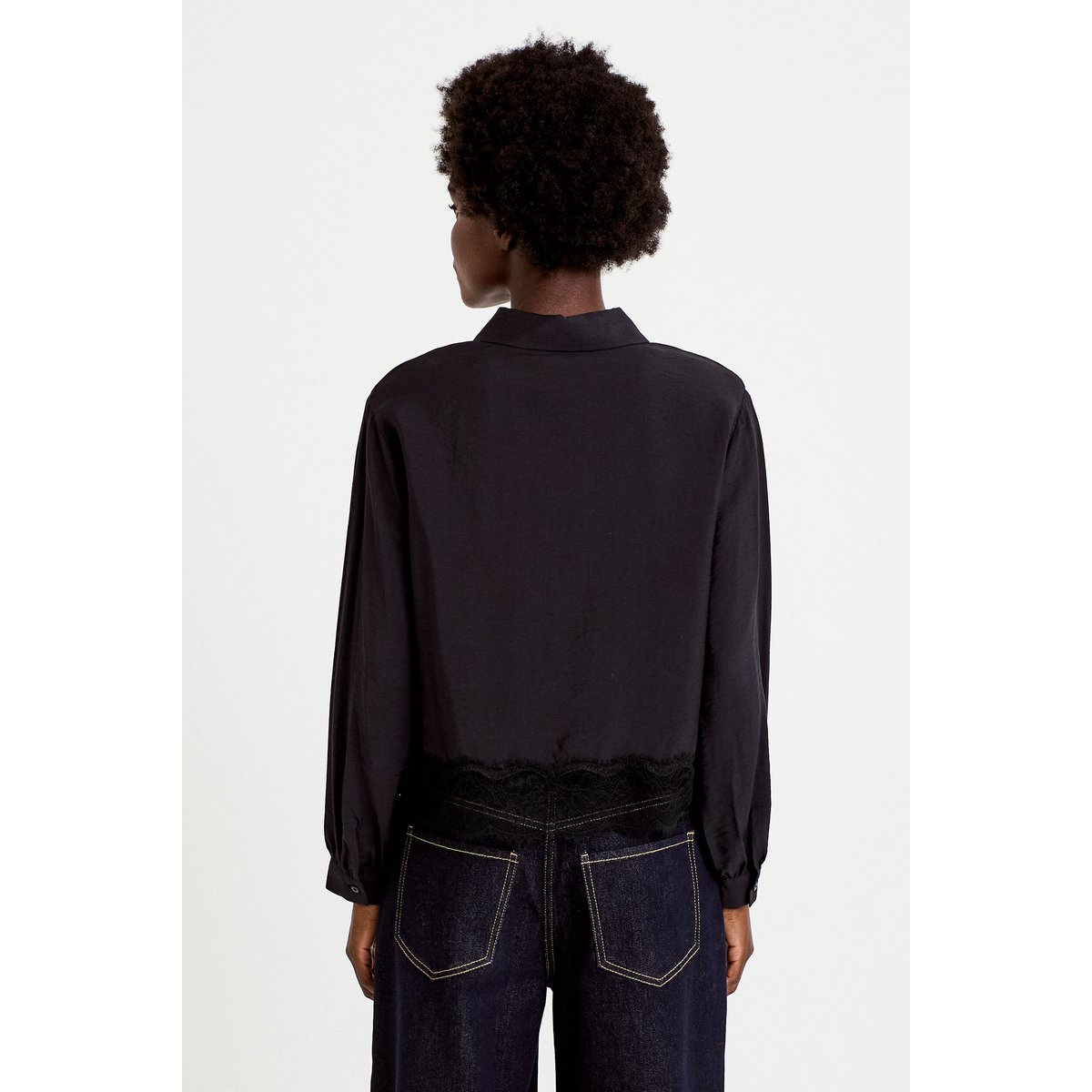 Chemise droite manches longues dentelle noir, CACHE CACHE