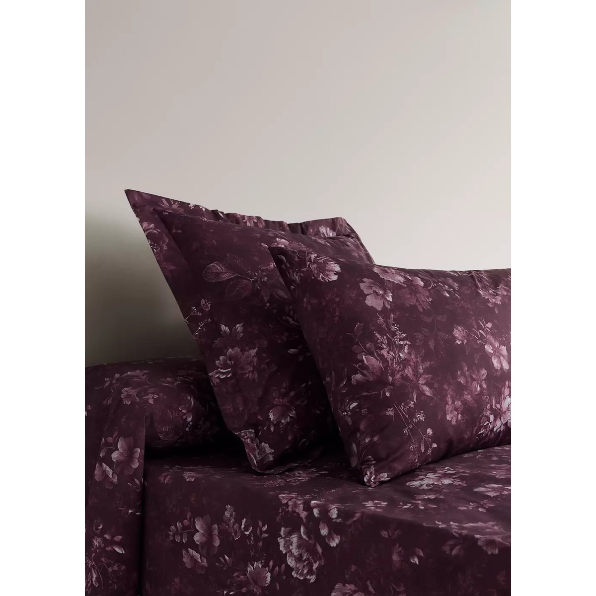 Taie d’oreiller 100 % coton floral 50 x 75 cm lie de vin, MANGO HOME