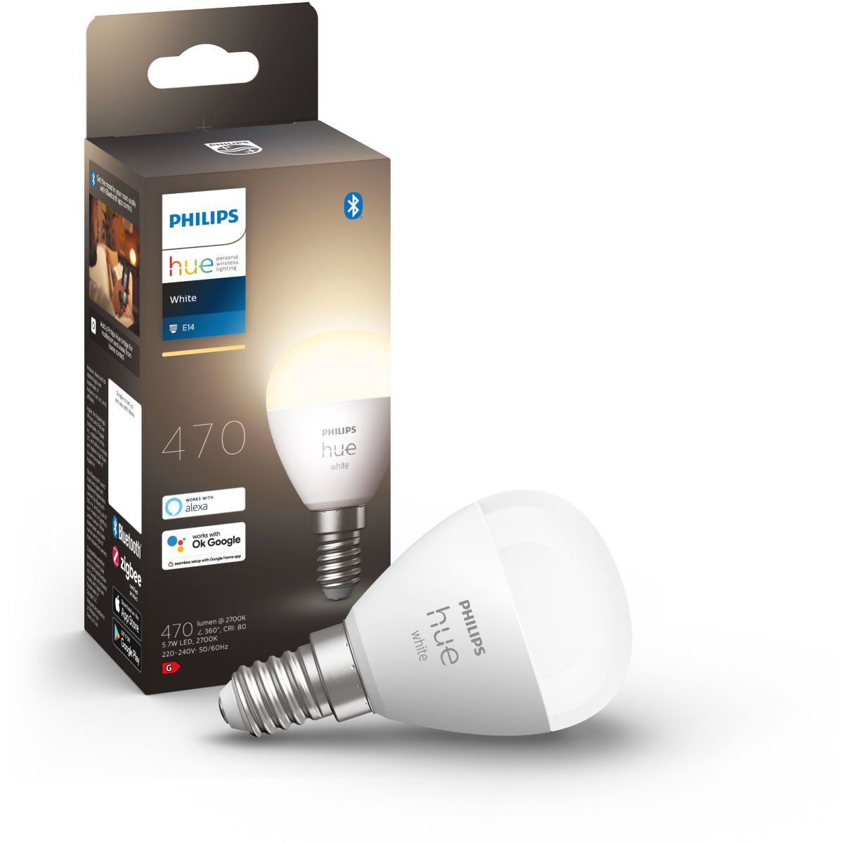 Ampoule LED connectée E14 White Sphérique blanc, PHILIPS HUE