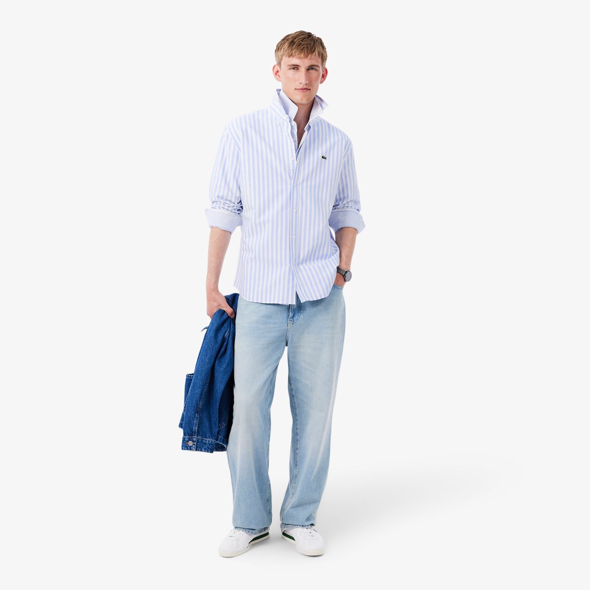 Chemise Oxford rayée regular fit bleu-e7b, LACOSTE