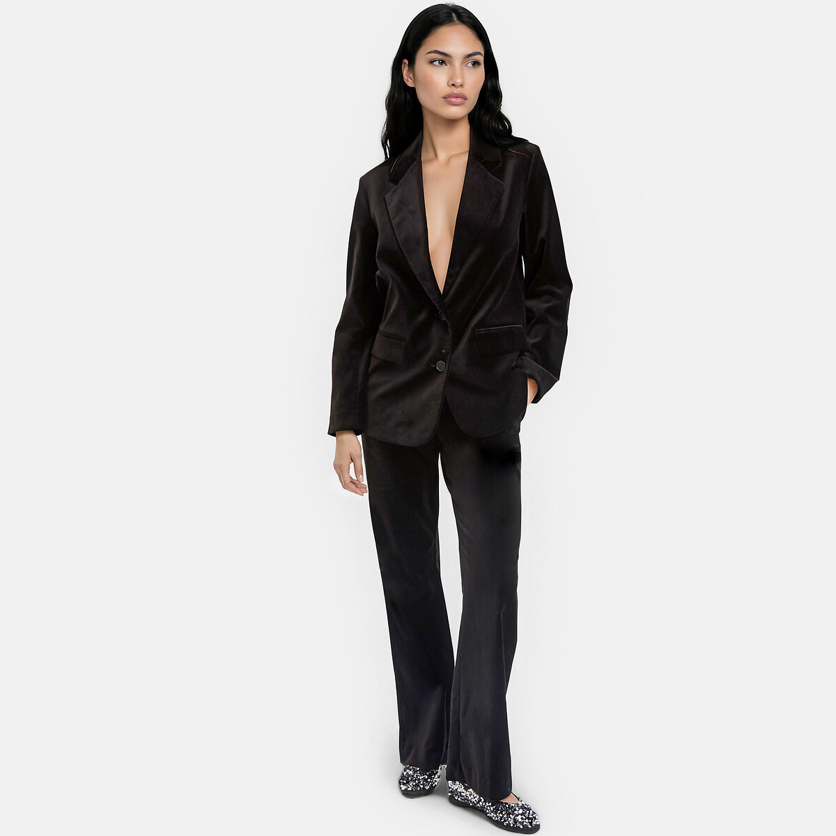 Flare-Hose aus glattem Samt, Signature, DONATIEN schwarz, LA REDOUTE COLLECTIONS