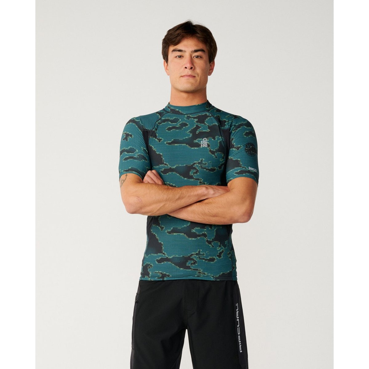 T-shirt anti-UV à manches courtes SEARCH SERIES UPF bleu vert, RIP CURL