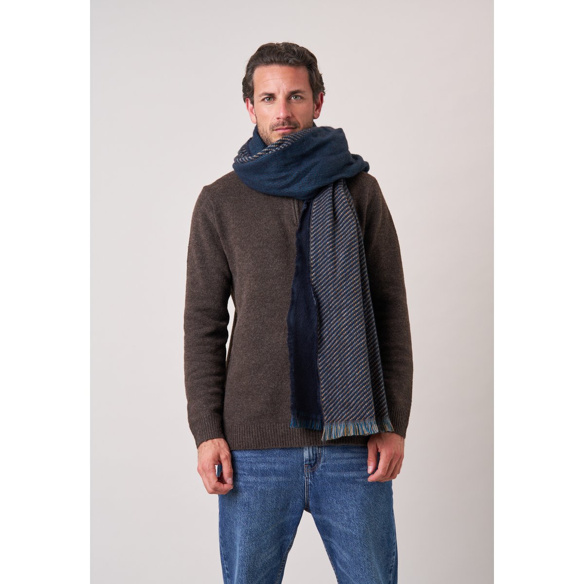 Écharpe homme bicolore à franges RENDELL navy, DEELUXE