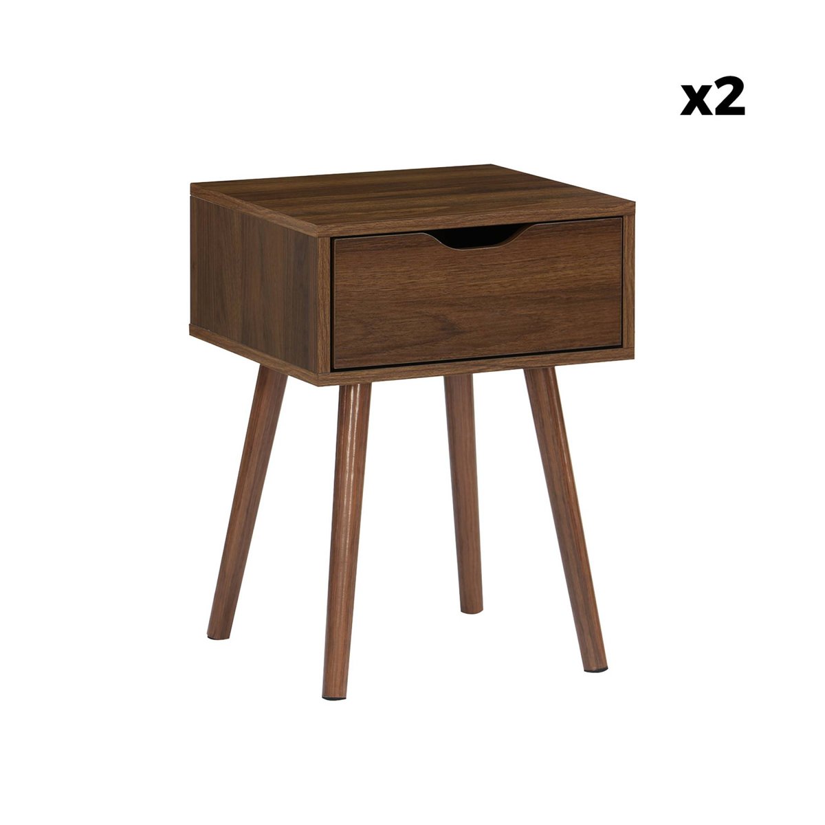 Table de chevet décor bois teinté noyer 1 tiroir (lot de 2) NEPAL noyer, SWEEEK