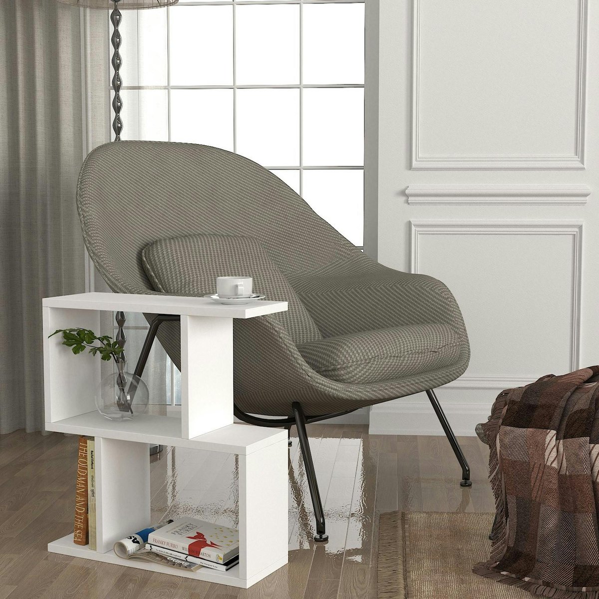 Bout de canapé blanc design avec étagères MARFA blanc, PIER IMPORT