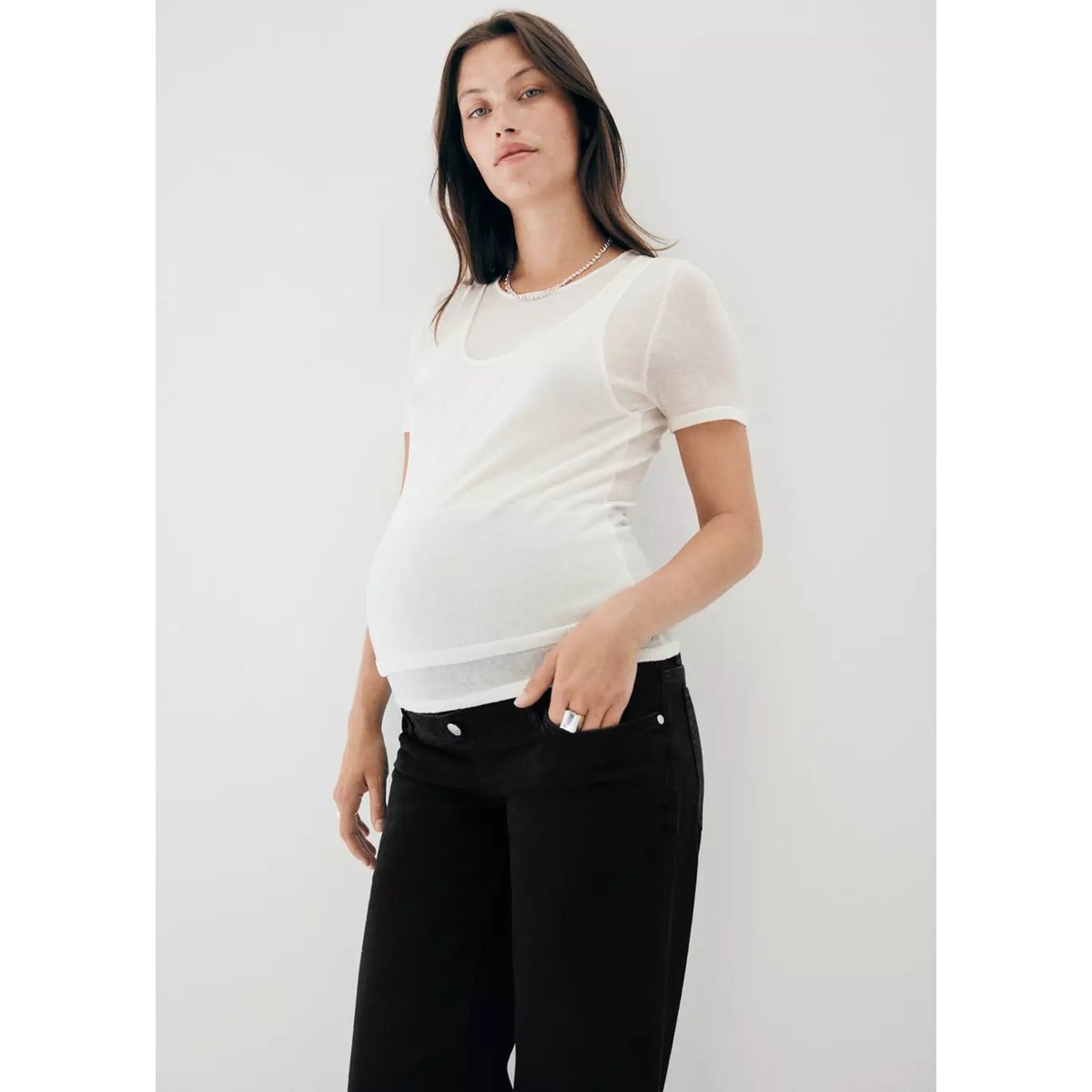 Jean de grossesse droit black denim, MANGO