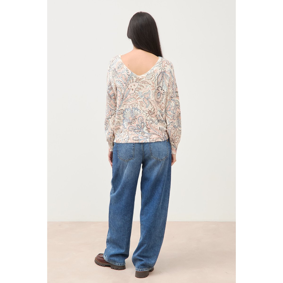 Pull col bateau manches longues ecru, BONOBO