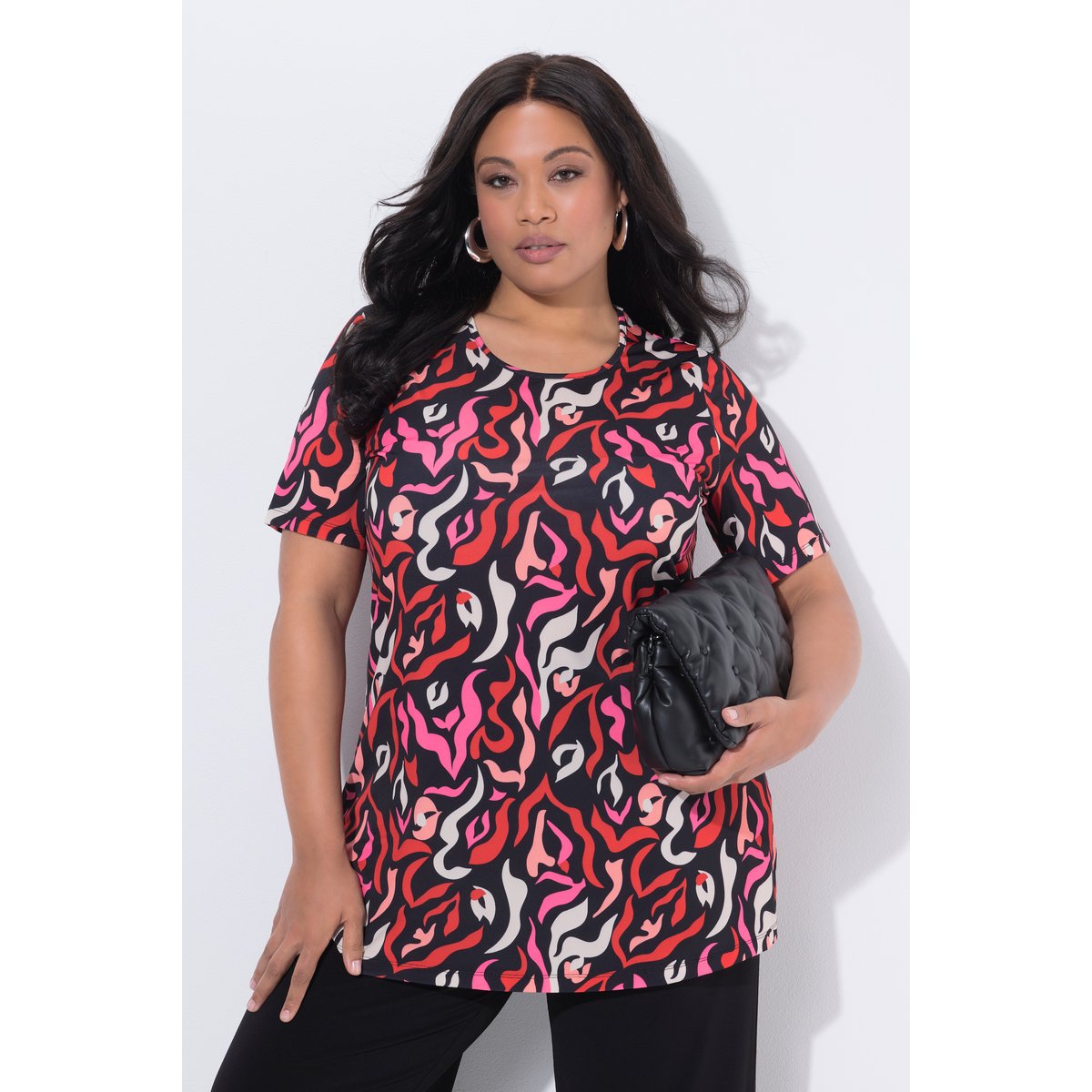 T-shirt long dans un imprimé zébré noir, ULLA POPKEN