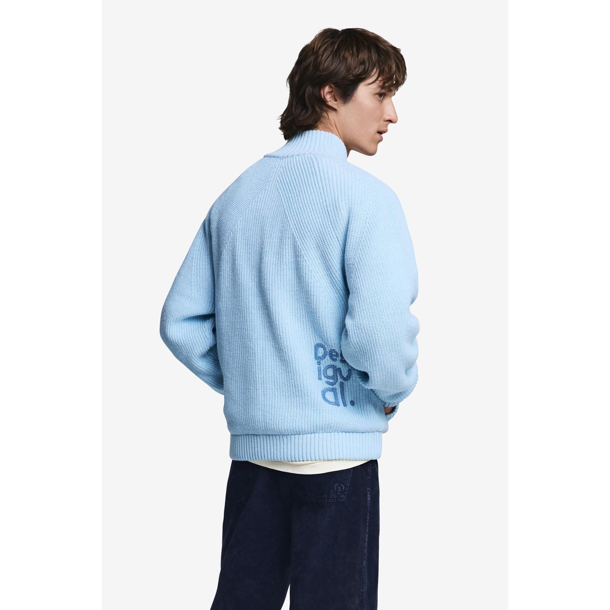 Pull en maille à double fermeture éclair bleu, DESIGUAL