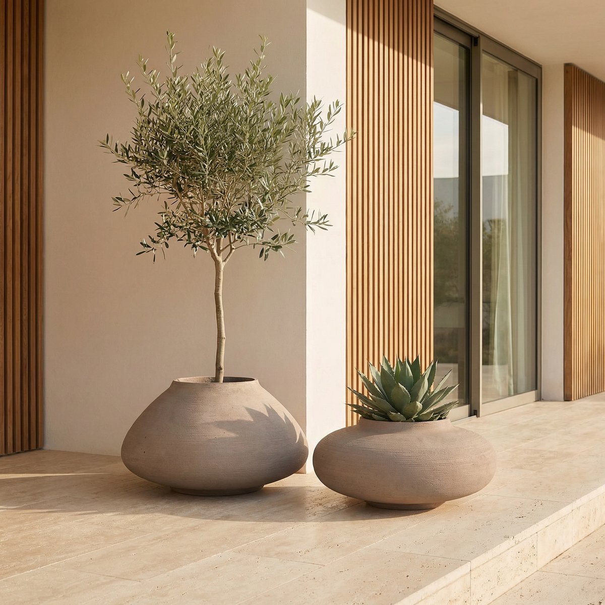Cache-pot décoratif en ciment H37 ZEN marron clair, SIA DECO