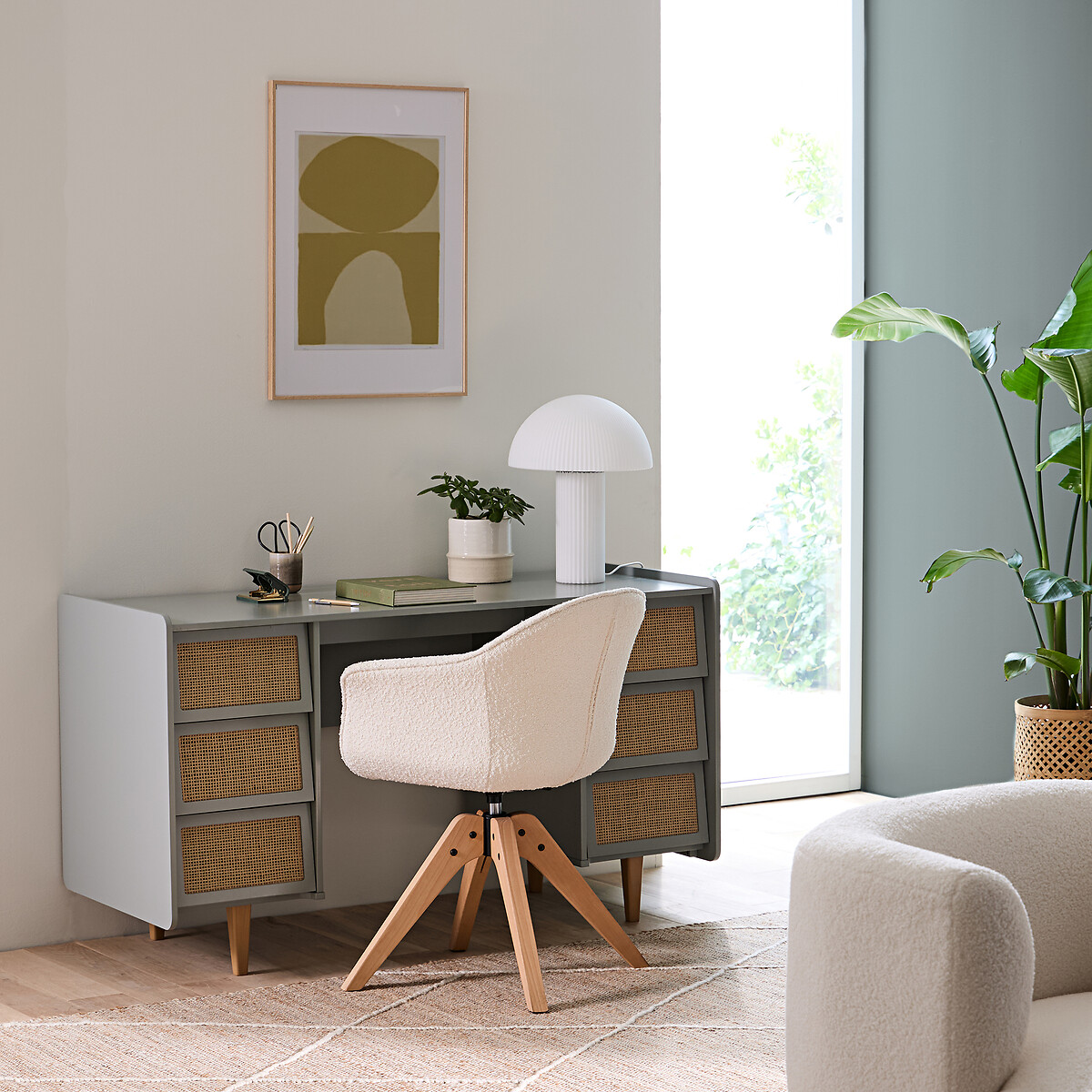Kaya 6-Drawer Desk with 2 Cabinets light khaki green, LA REDOUTE INTERIEURS