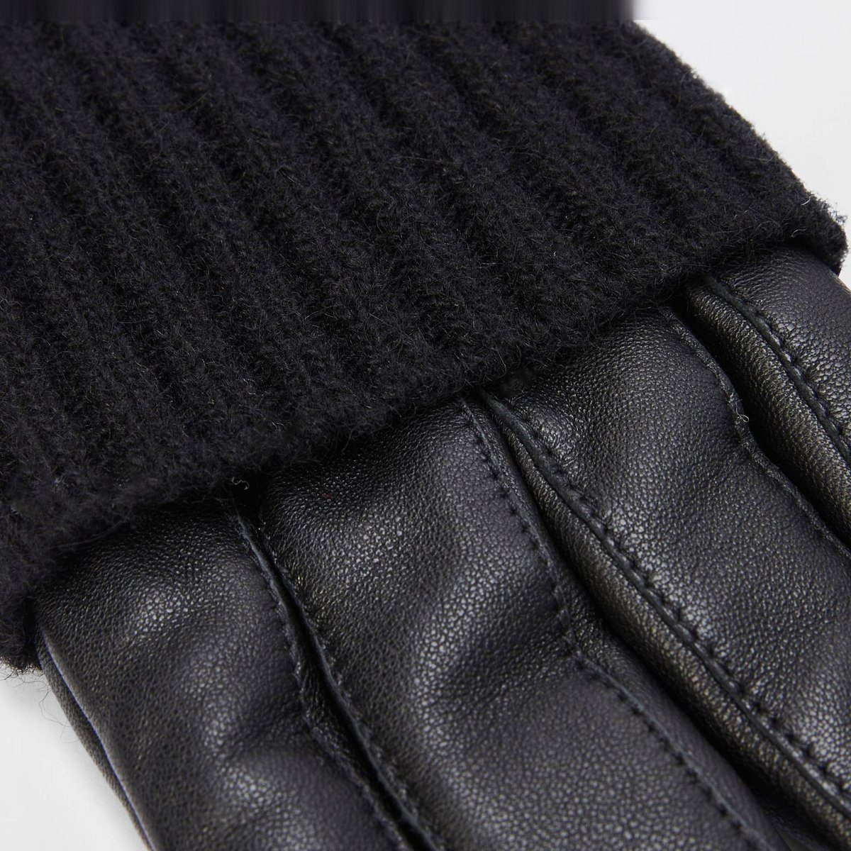 Gants à manchon en cuir noir, MONOPRIX