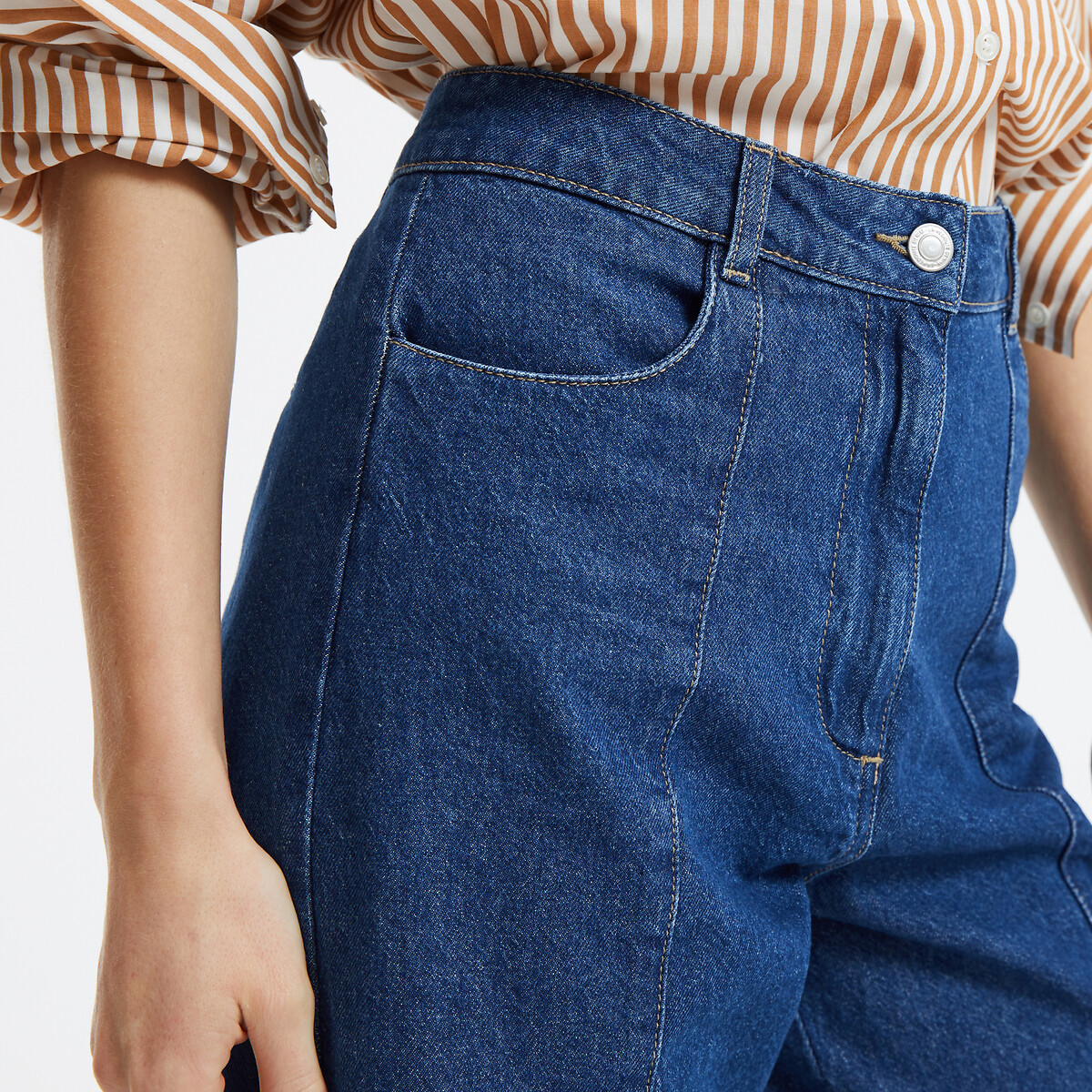 Jean large, détails coutures, taille haute bleu brut, LA REDOUTE COLLECTIONS
