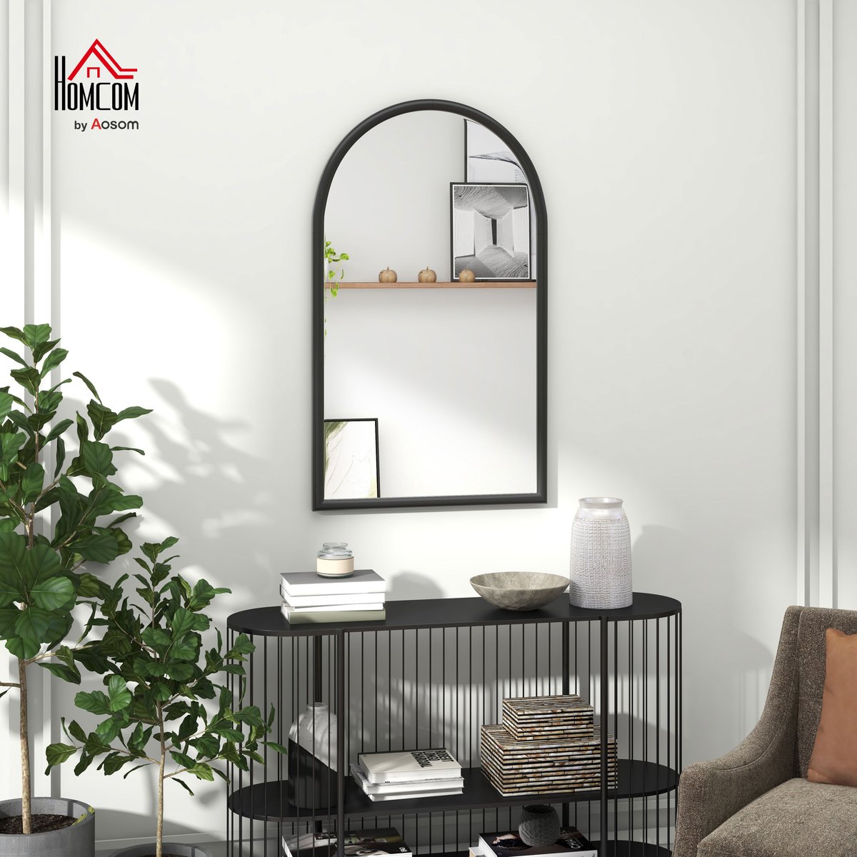 Miroir mural Verre Noir noir, HOMCOM