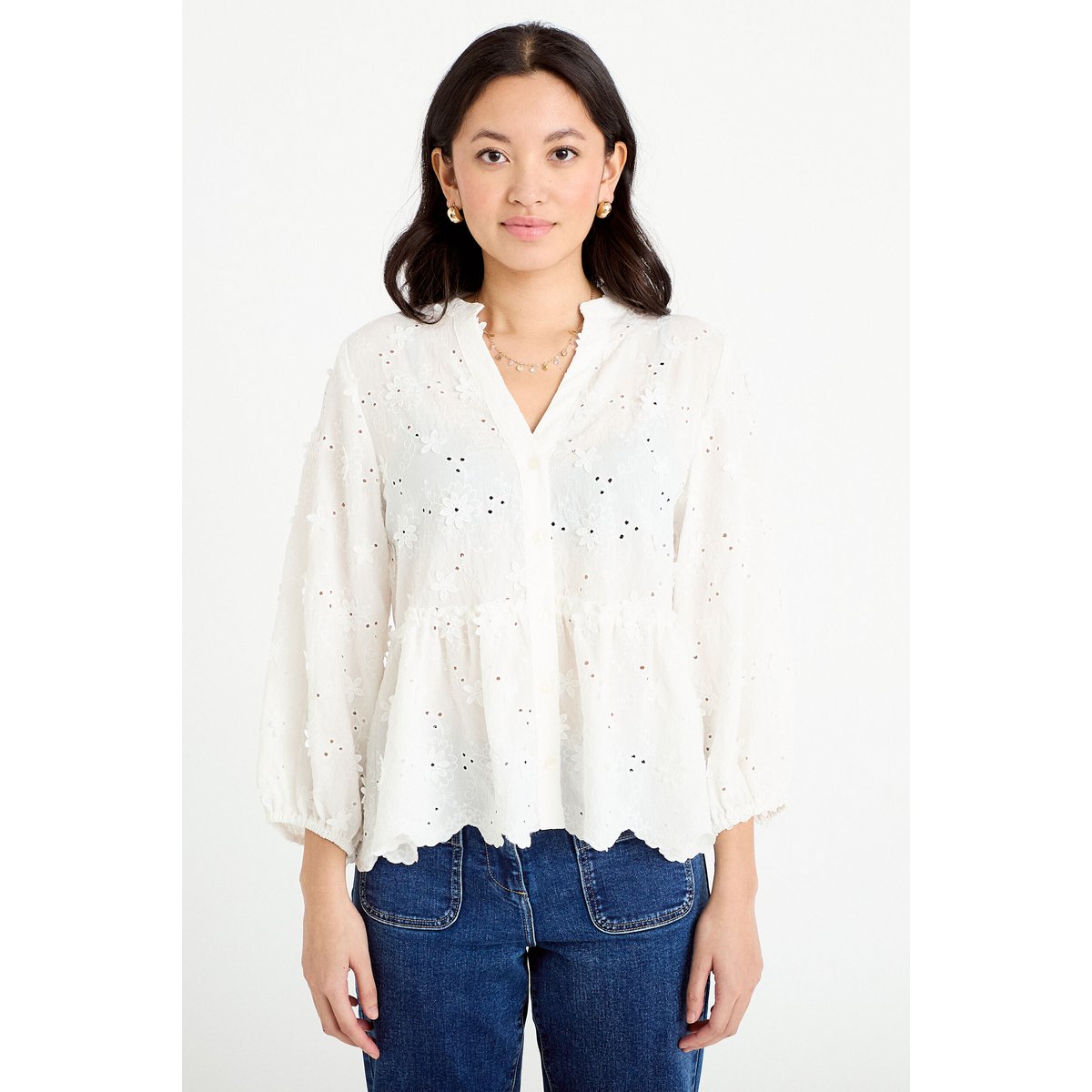 Blouse à motif en relief ecru, CACHE CACHE