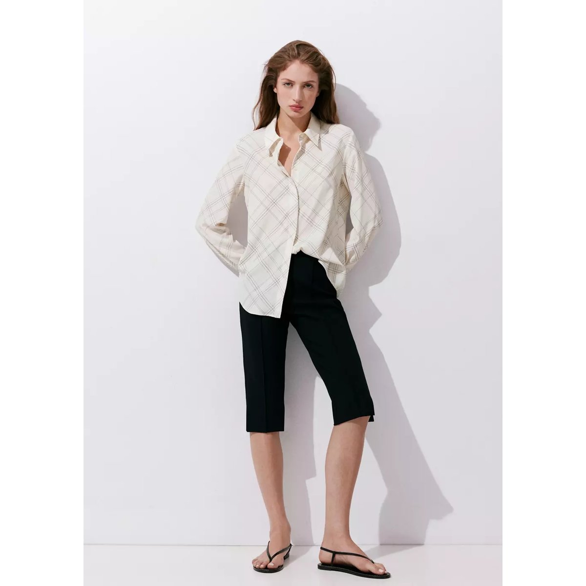 Chemise droite imprimée écru, MANGO