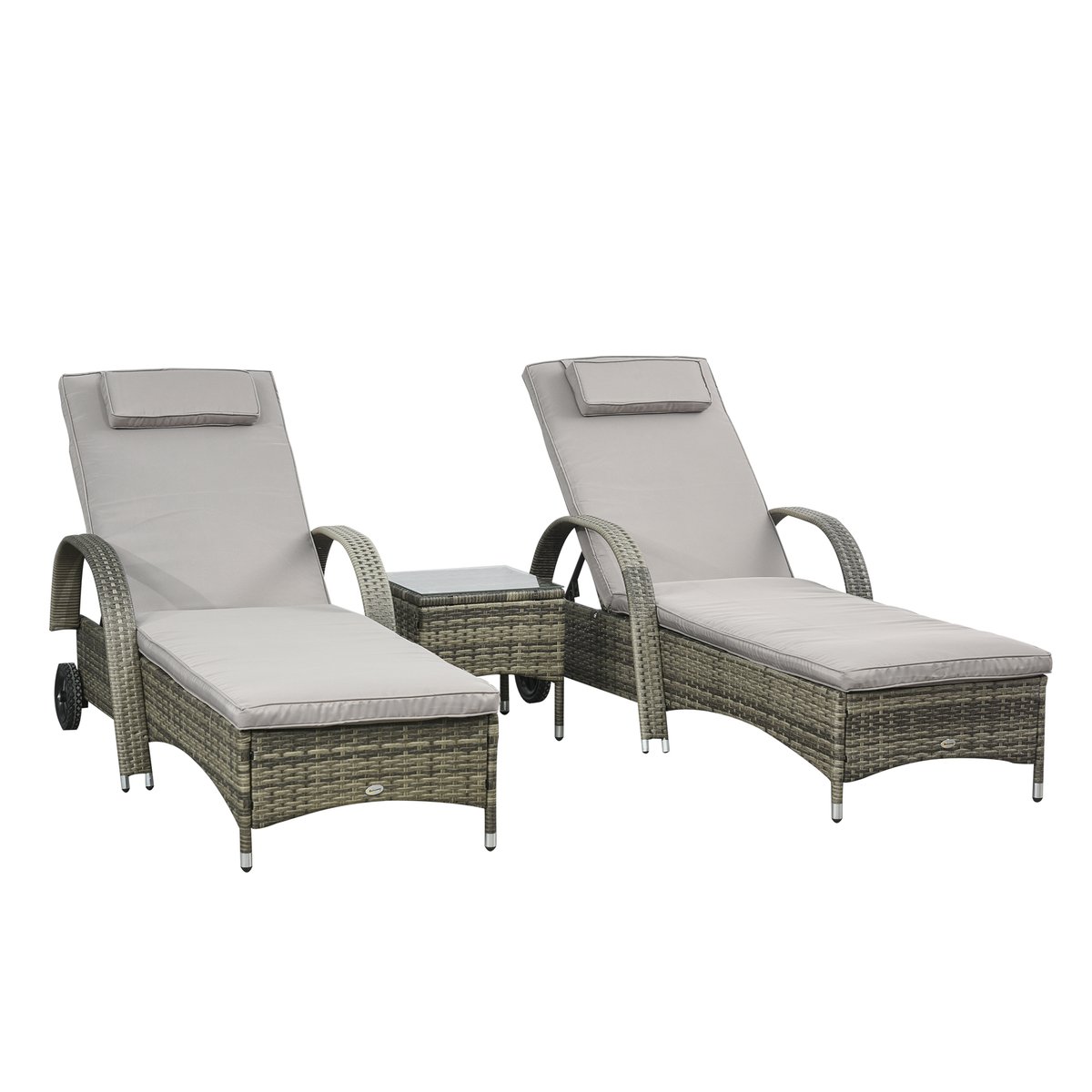 Ensemble de chaises longues en rotin Résine gris, OUTSUNNY