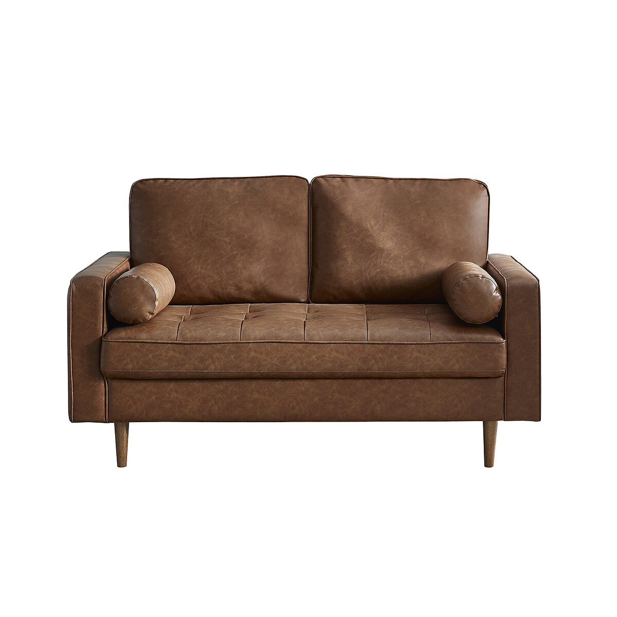 Hadley Mid-Century Faux Leather 2 Seater Sofa walnut, SO'HOME
