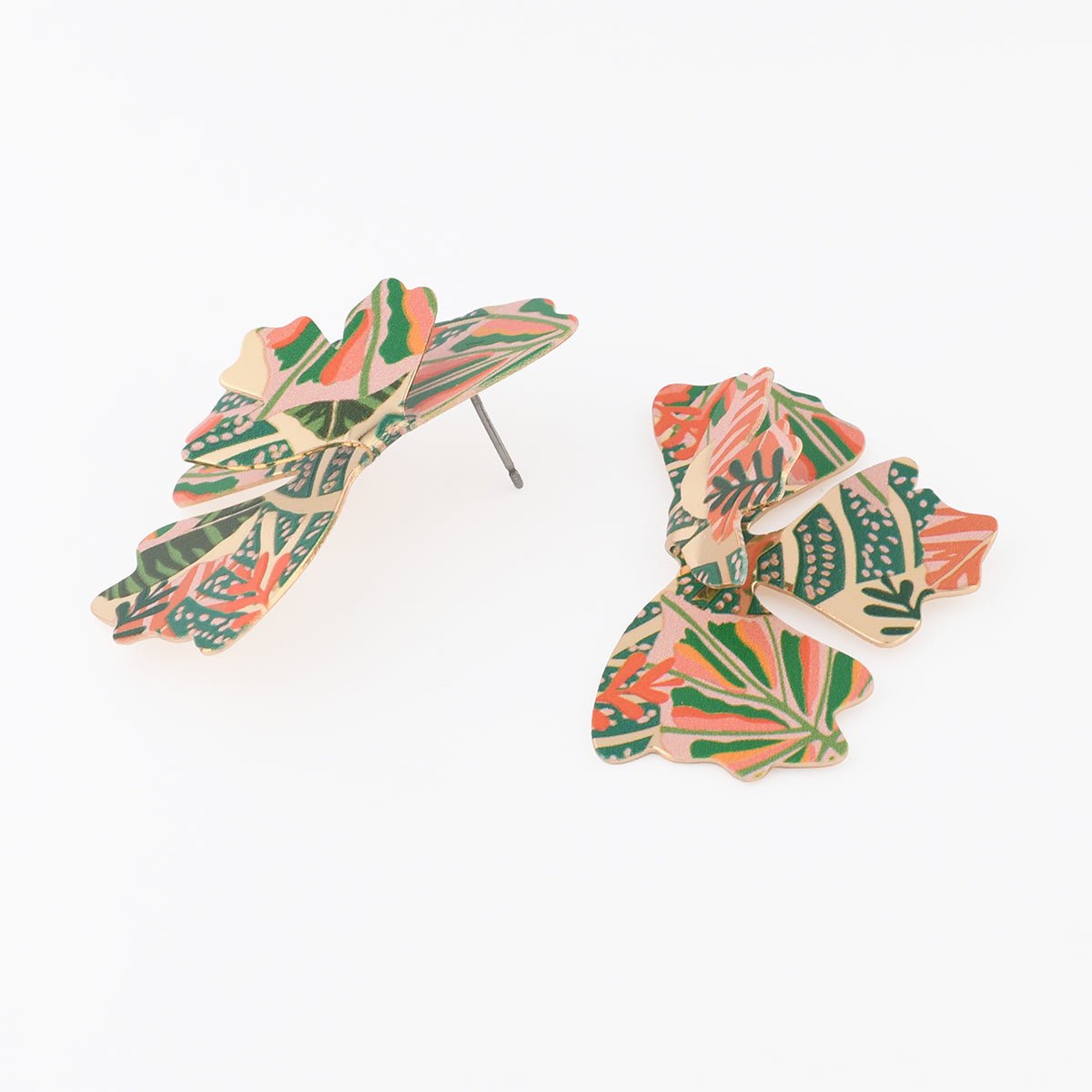Boucles d'oreilles demi feuilles Balagane imprimé jungle multicolore, BALABOOSTE