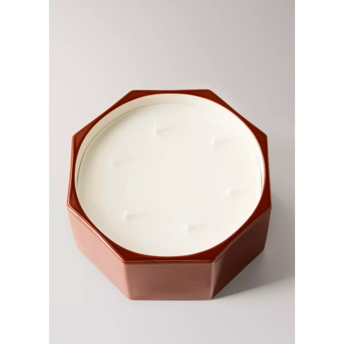 Bougie décorative en céramique hexagonale rouge-orangé, MANGO HOME