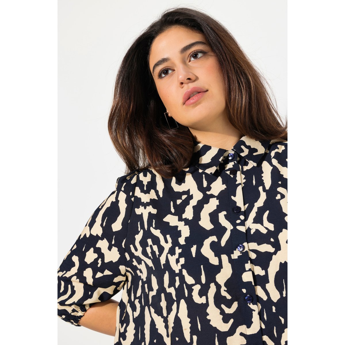 Blouse oversize, col chemise et manches 3/4 champagne clair, ULLA POPKEN